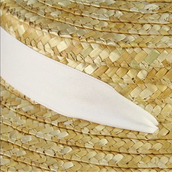 Derby flat boater tilt wide Brim Straw Ribbon hat - Picture 5 of 11